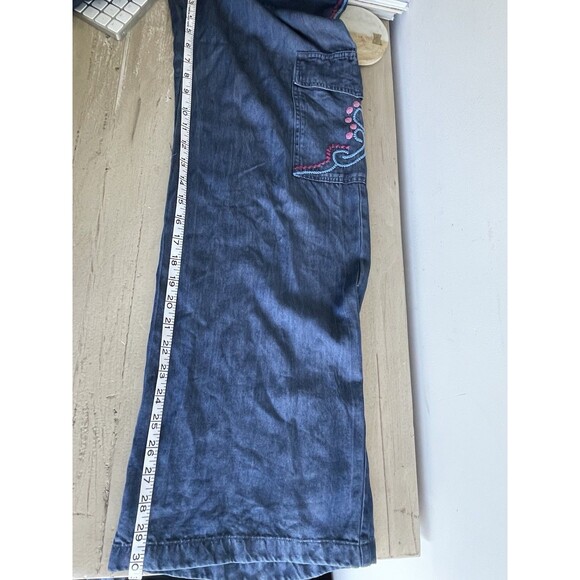 Johnny Was Workshop Embroidered Wide Leg High Elastic Waist Pants Denim Blue XS - Picture 9 of 11